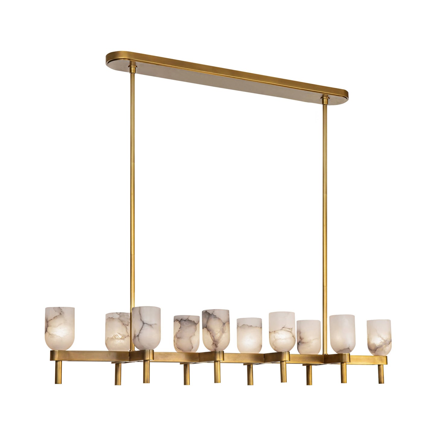 Lucian Linear Pendant Light in Vintage Brass/Alabaster.