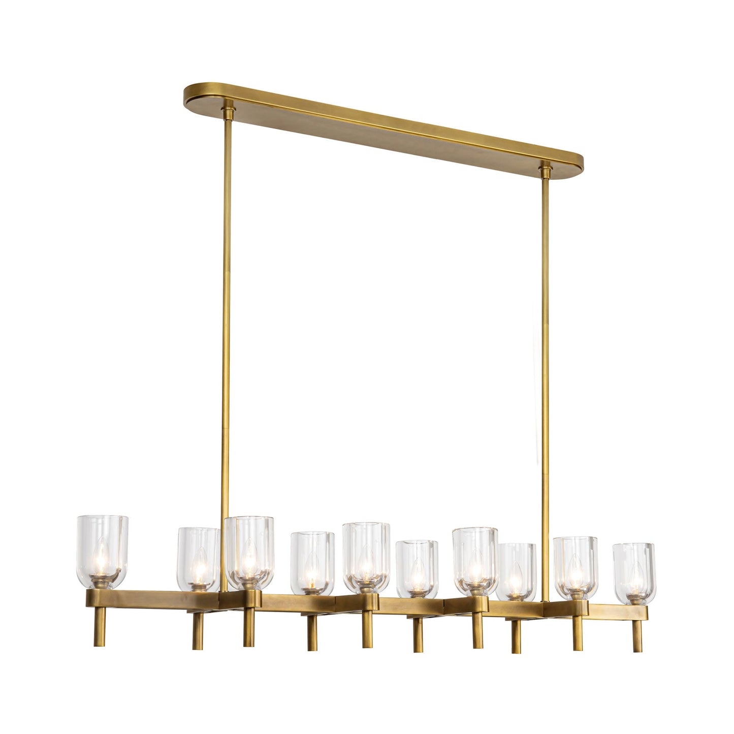 Lucian Linear Pendant Light in Vintage Brass/Clear Crystal.
