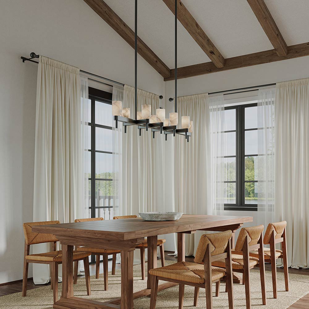 Lucian Linear Pendant Light in dining room.
