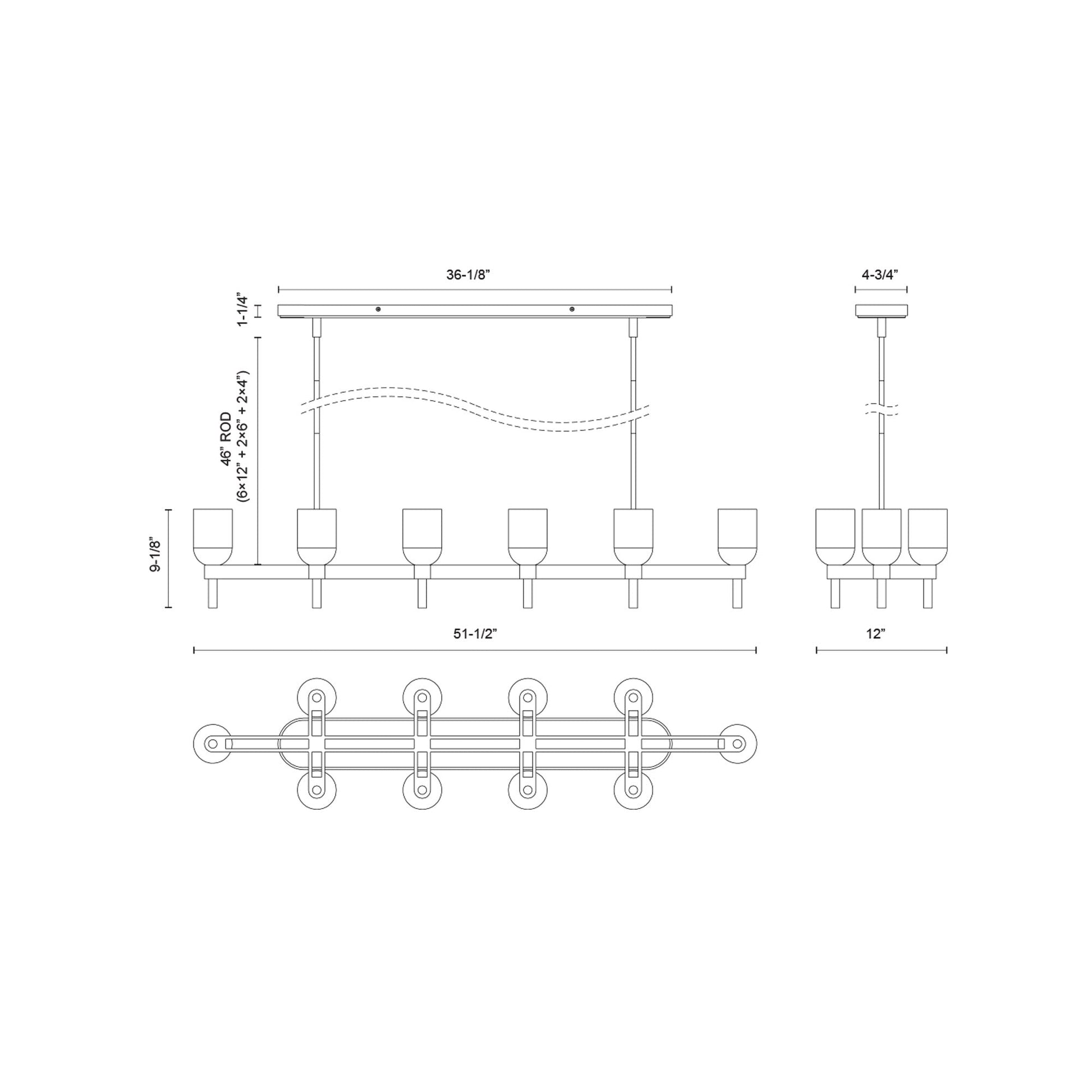 Lucian Linear Pendant Light - line drawing.