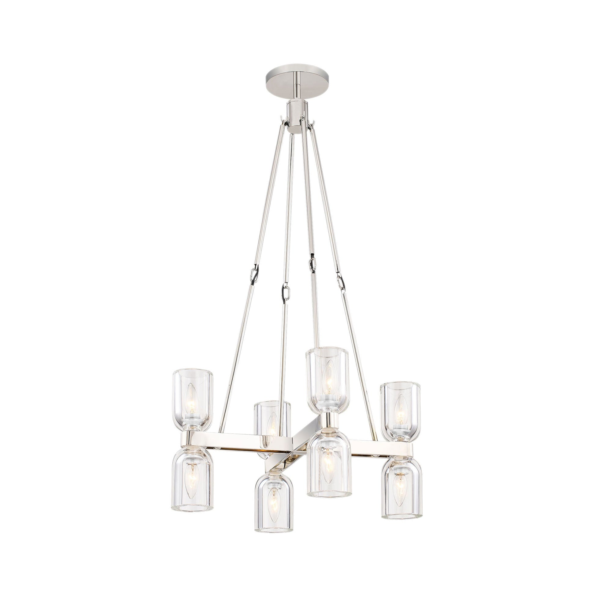 Lucian Round Chandelier in Polished Nickel/Clear Crystal.