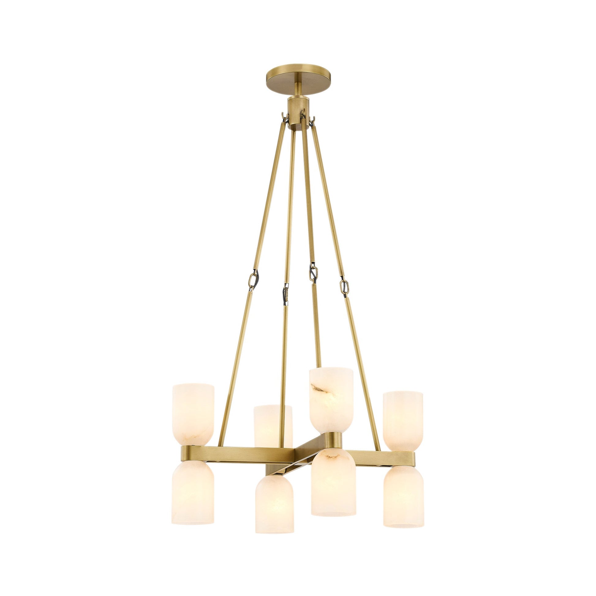 Lucian Round Chandelier in Vintage Brass/Alabaster.