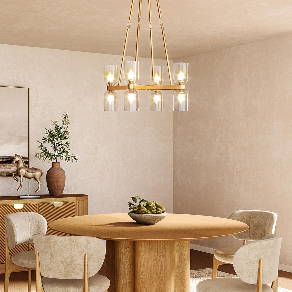 Lucian Round Chandelier in dining room.