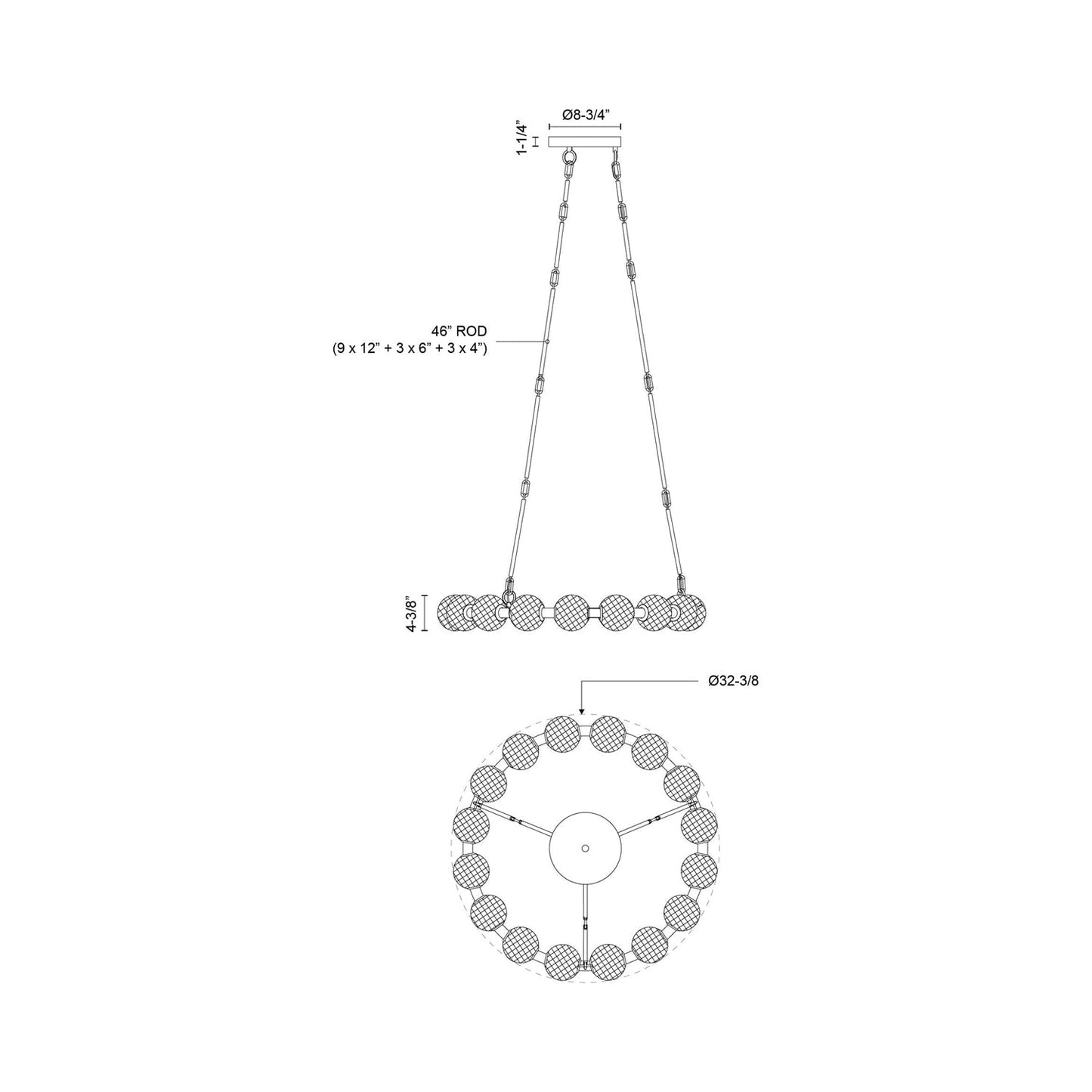Marni LED Chandelier - line drawing.