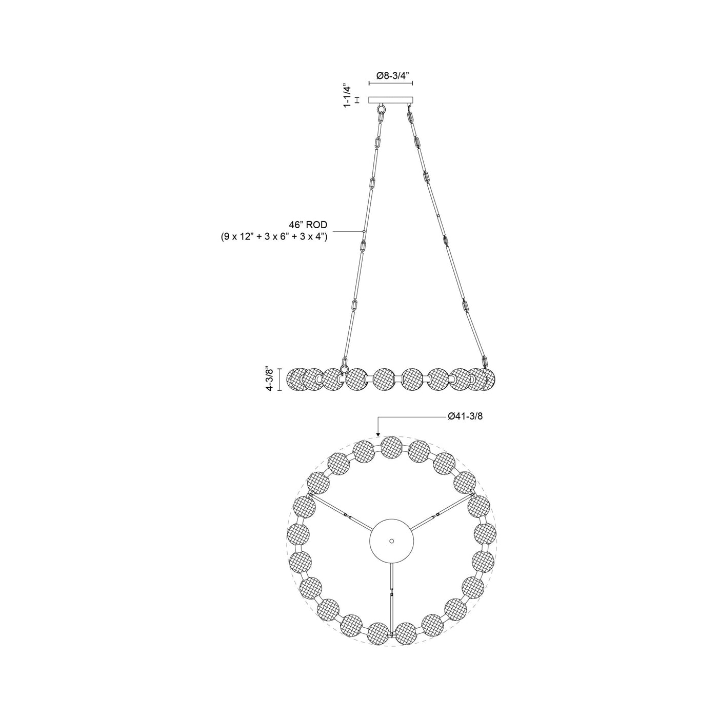 Marni LED Chandelier - line drawing.