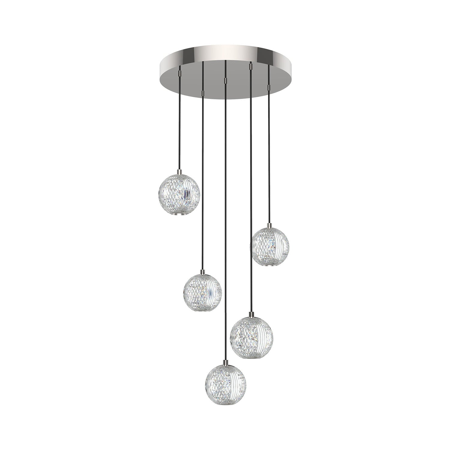 Marni LED Multi Light Pendant Light in Polished Nickel (5-Light).