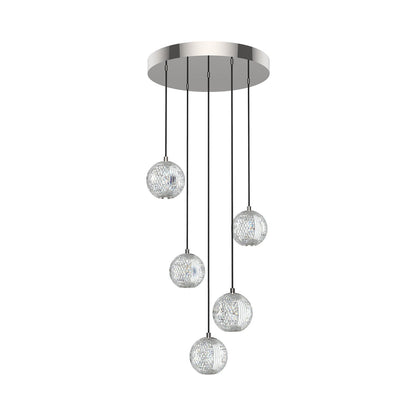 Marni LED Multi Light Pendant Light in Polished Nickel (5-Light).
