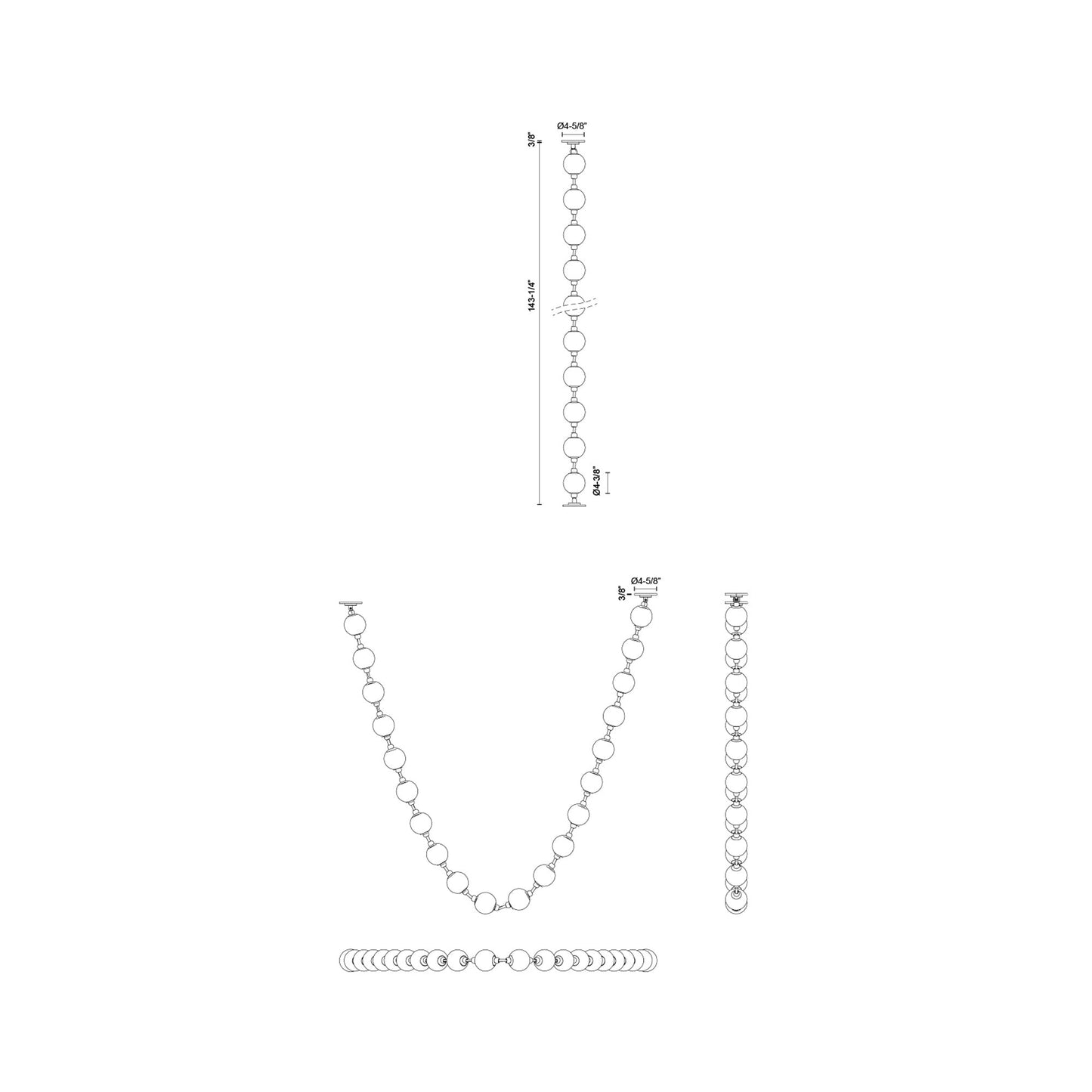 Marni LED Sphere Pendant Light - line drawing.