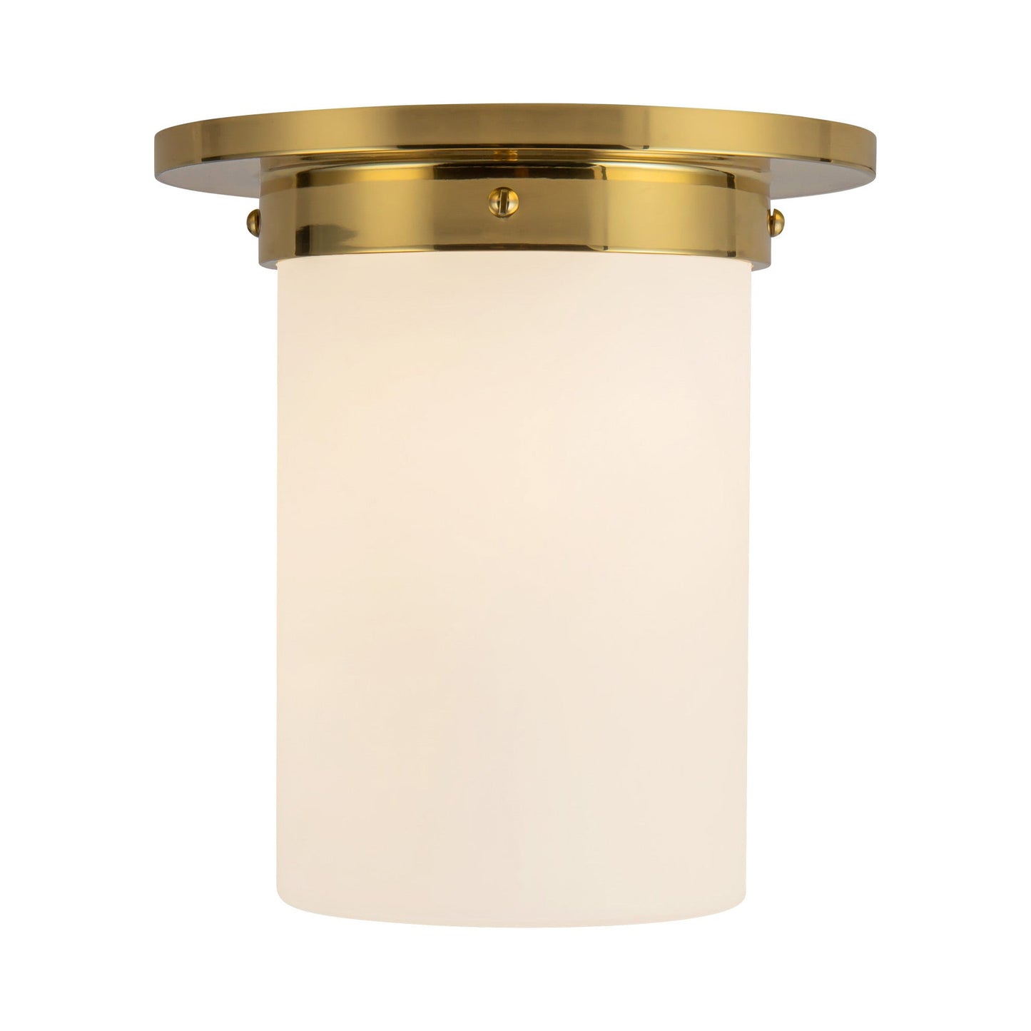 Mineral Cylinder Flush Mount Ceiling Light in Patina Brass/Matte Opal Glass (7.88-Inch/8.63-Inch).