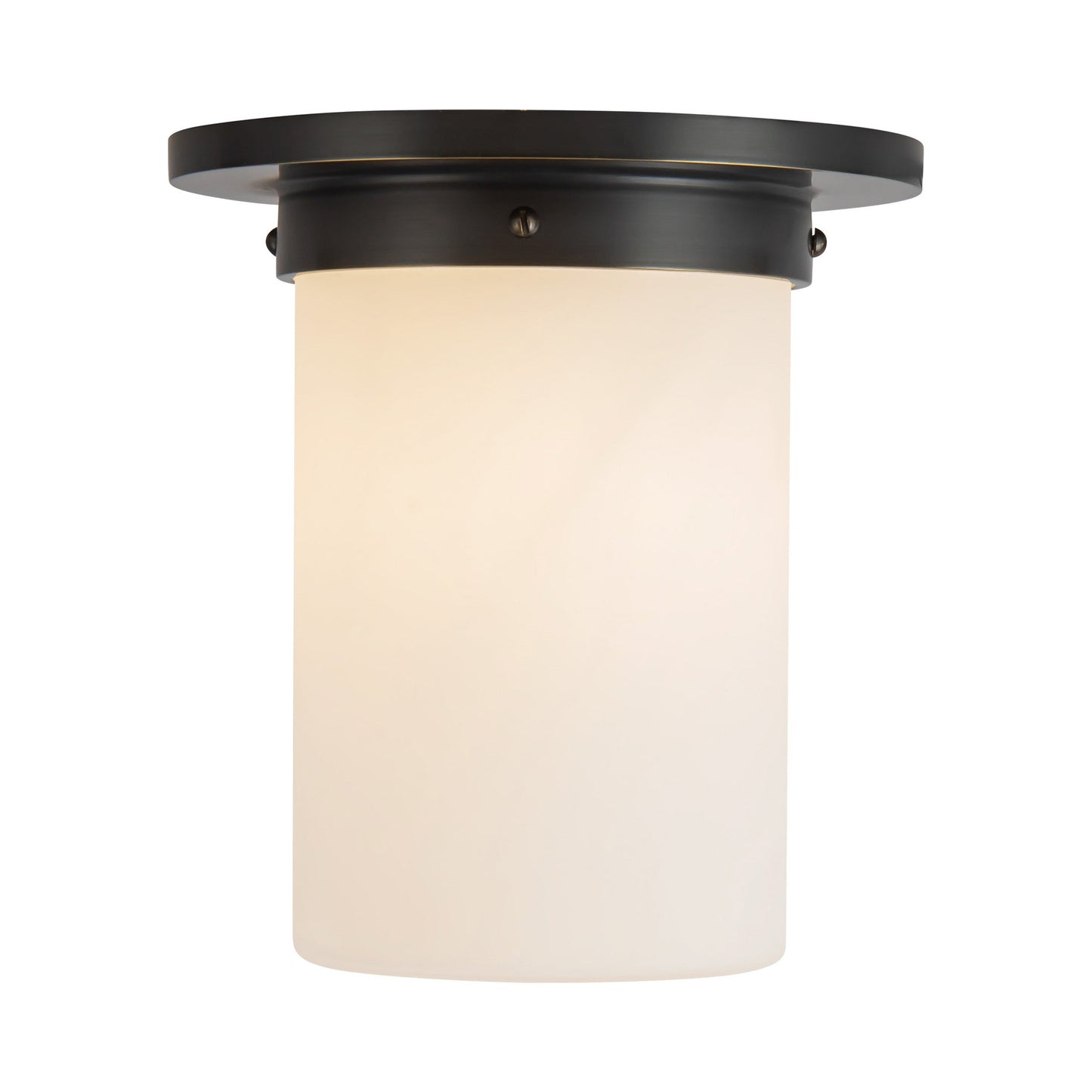 Mineral Cylinder Flush Mount Ceiling Light in Urban Bronze/Matte Opal Glass (7.88-Inch/8.63-Inch).