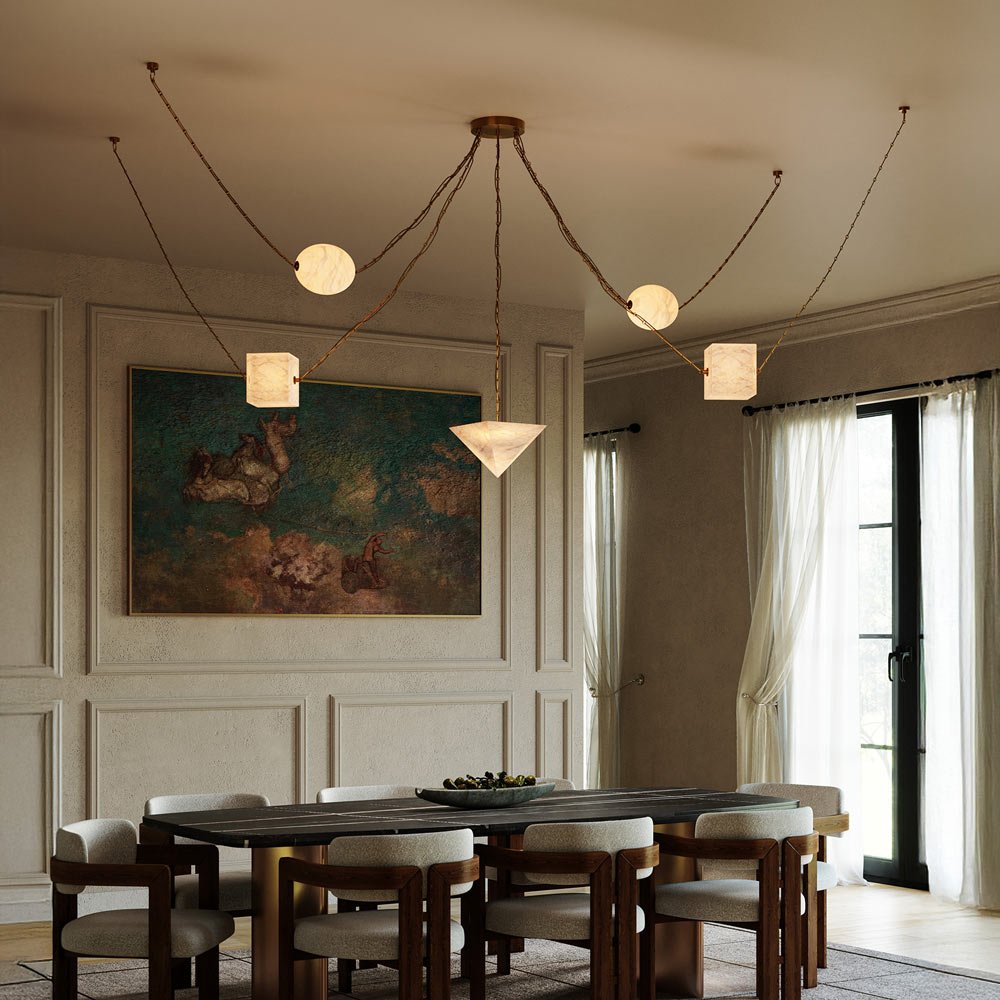 Mineral LED Chandelier in dining room.