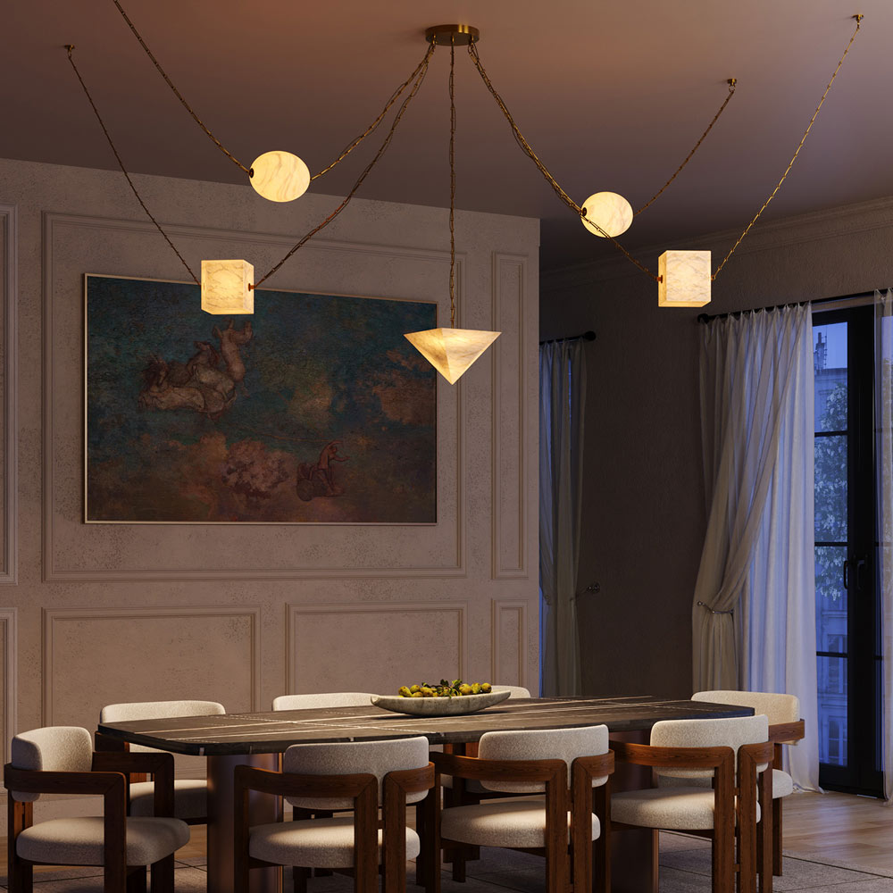 Mineral LED Chandelier in dining room.