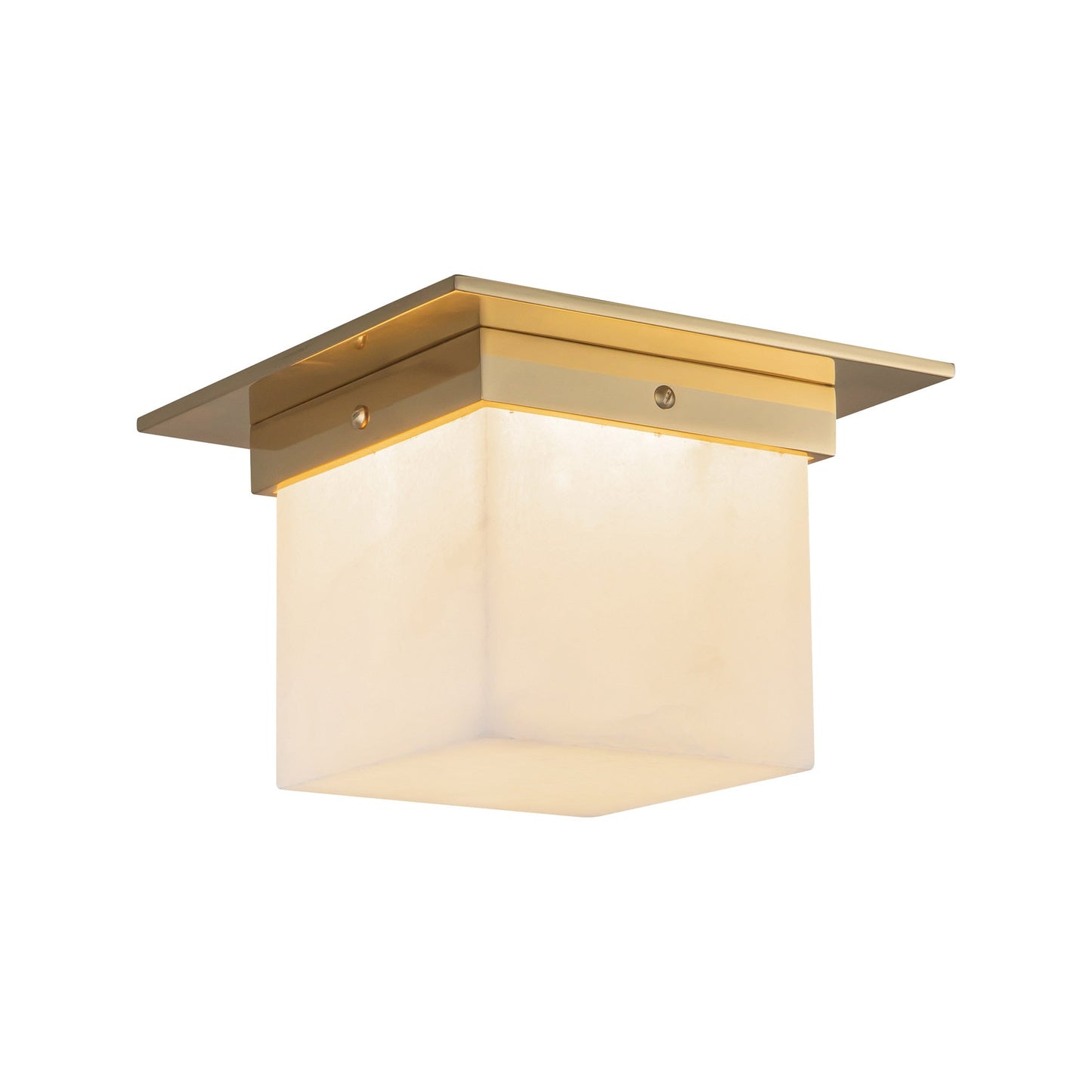 Mineral Rectangular Flush Mount Ceiling Light in Patina Brass/Alabaster (7.88-Inch/5.63-Inch).