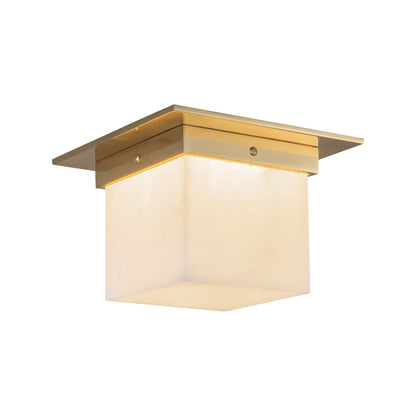 Mineral Rectangular Flush Mount Ceiling Light in Patina Brass/Alabaster (7.88-Inch/5.63-Inch).