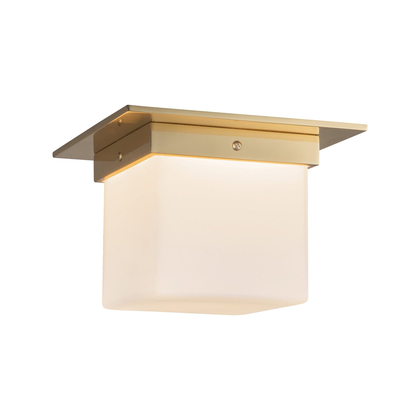 Mineral Rectangular Flush Mount Ceiling Light in Patina Brass/Matte Opal Glass (7.88-Inch/5.63-Inch).