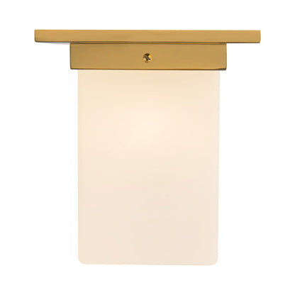 Mineral Rectangular Flush Mount Ceiling Light in Patina Brass/Matte Opal Glass (7.88-Inch/8.63-Inch).