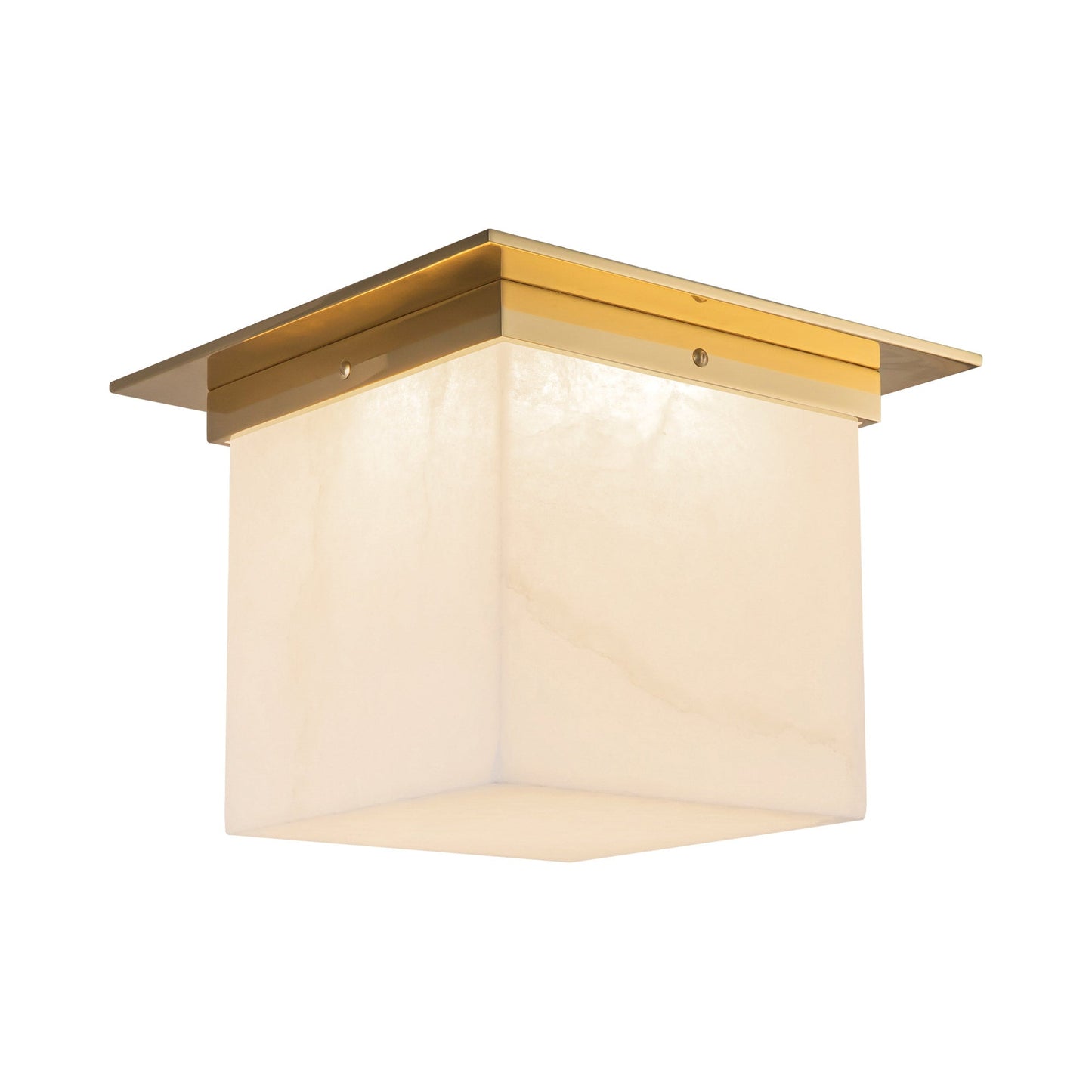 Mineral Rectangular Flush Mount Ceiling Light in Patina Brass/Alabaster (11.13-Inch/8.63-Inch).