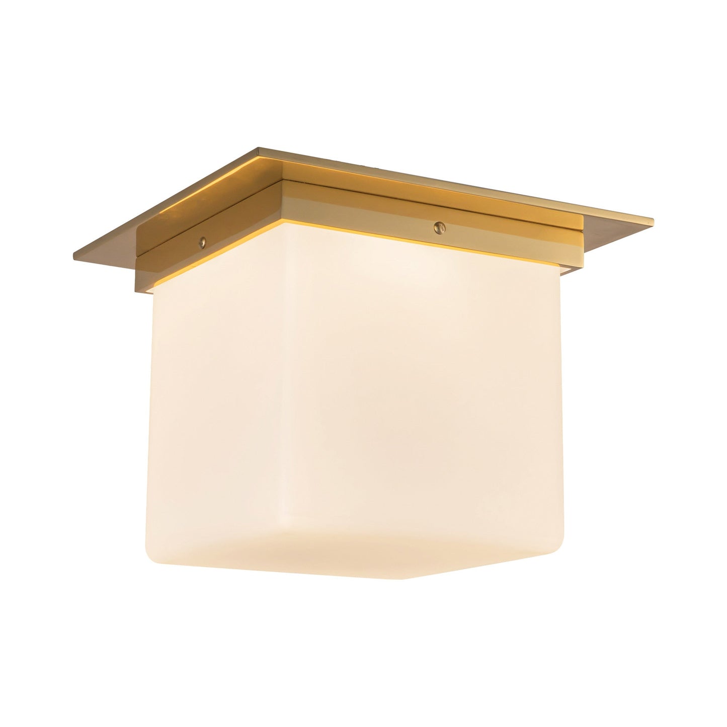 Mineral Rectangular Flush Mount Ceiling Light in Patina Brass/Matte Opal Glass (11.13-Inch/8.63-Inch).