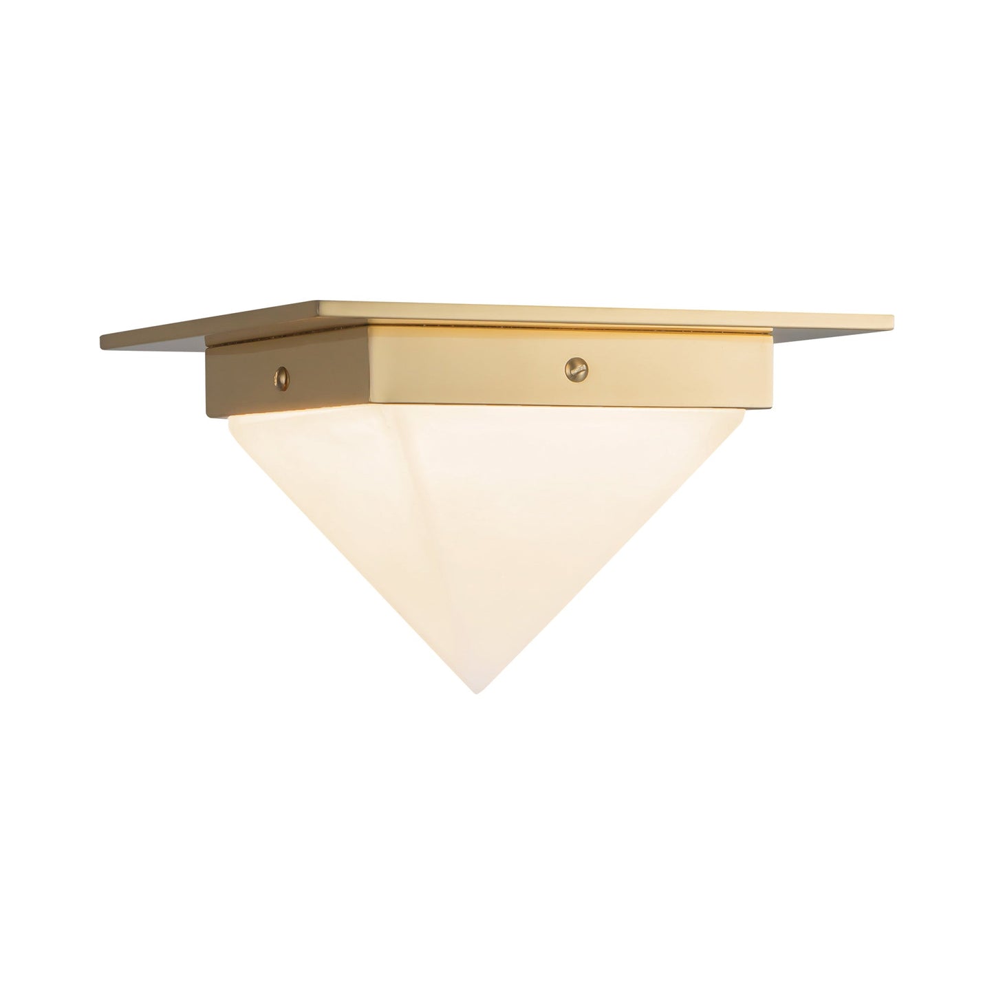 Mineral Triangular Flush Mount Ceiling Light in Patina Brass/Alabaster (7.88-Inch).