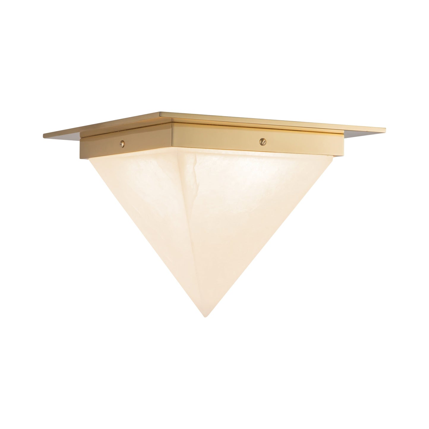 Mineral Triangular Flush Mount Ceiling Light in Patina Brass/Alabaster (11.13-Inch).