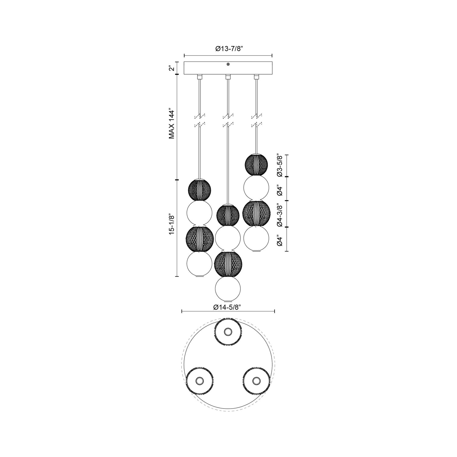 Onyx LED Multi Light Pendant Light - line drawing.