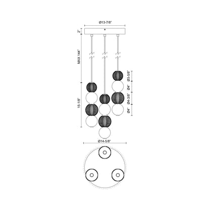 Onyx LED Multi Light Pendant Light - line drawing.