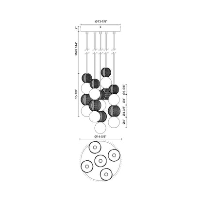 Onyx LED Multi Light Pendant Light - line drawing.