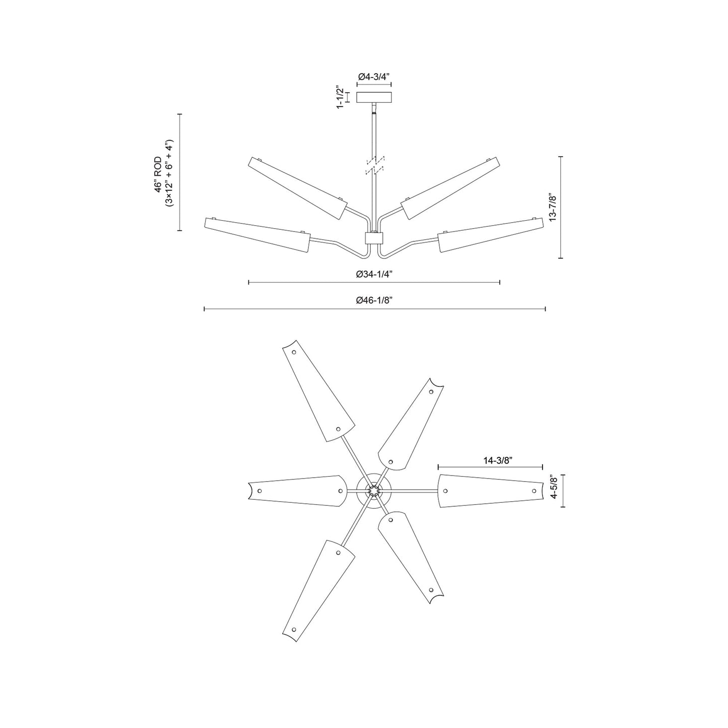 Osorio LED Chandelier - line drawing.
