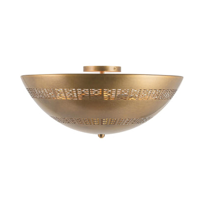 Overland Flush Mount Ceiling Light in Vintage Brass.