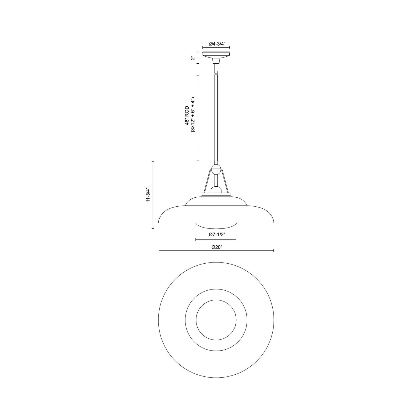 Palmetto Pendant Light - line drawing.