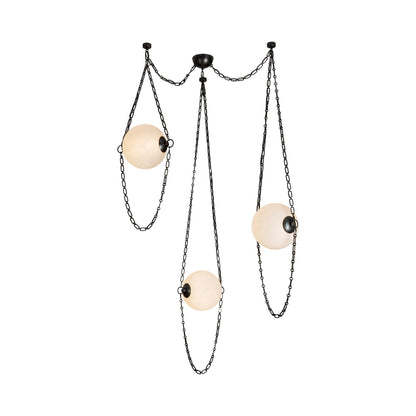 Petra 3-Head LED Chandelier in Urban Bronze/Cloud Glass.