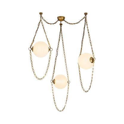 Petra 3-Head LED Chandelier in Vintage Brass/Cloud Glass.