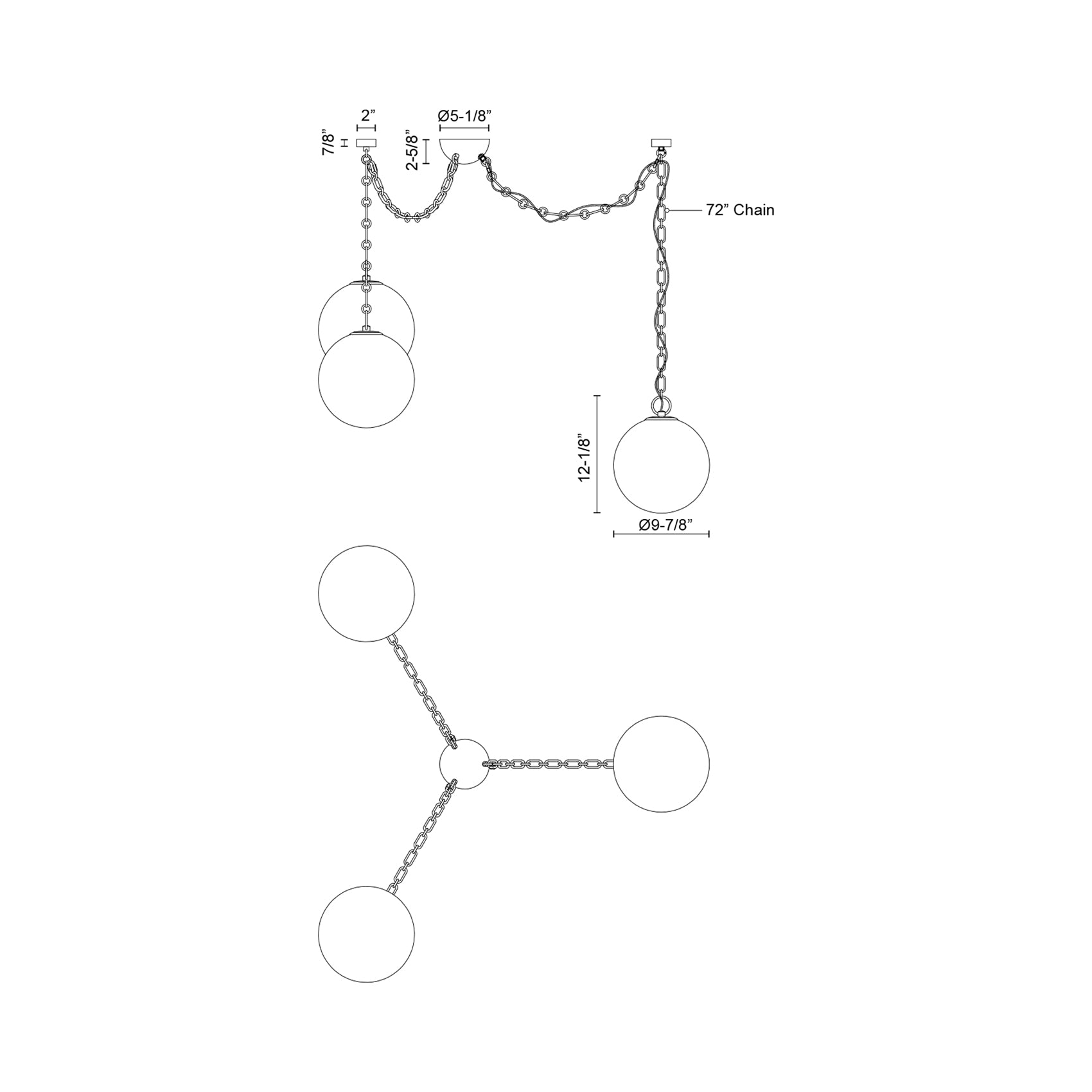 Petra LED Chandelier - line drawing.