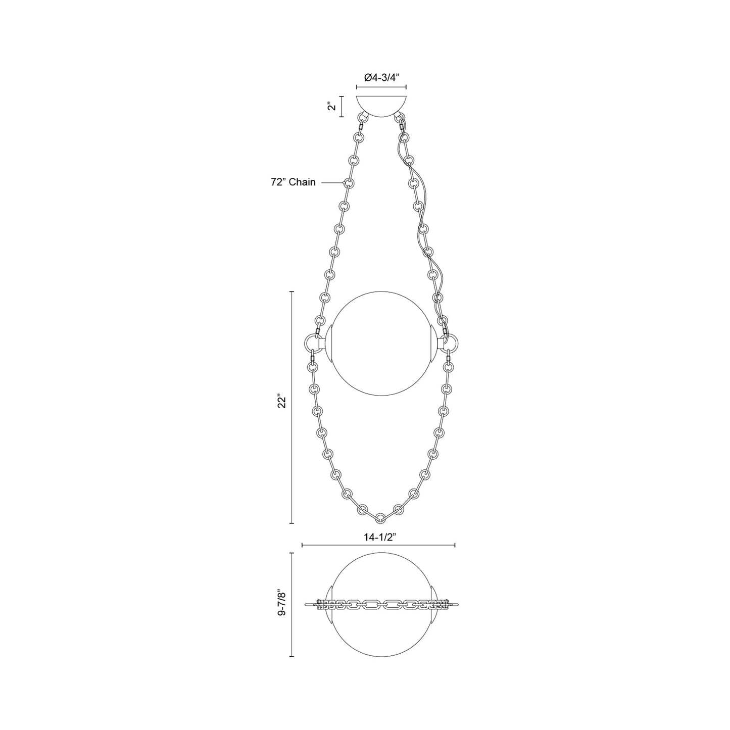 Petra LED Pendant Light - line drawing.