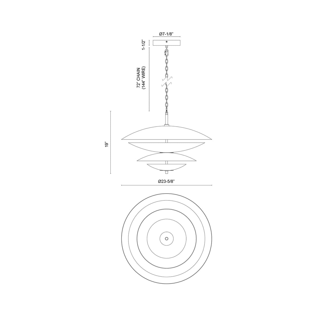 Prescott LED Pendant Light - line drawing.