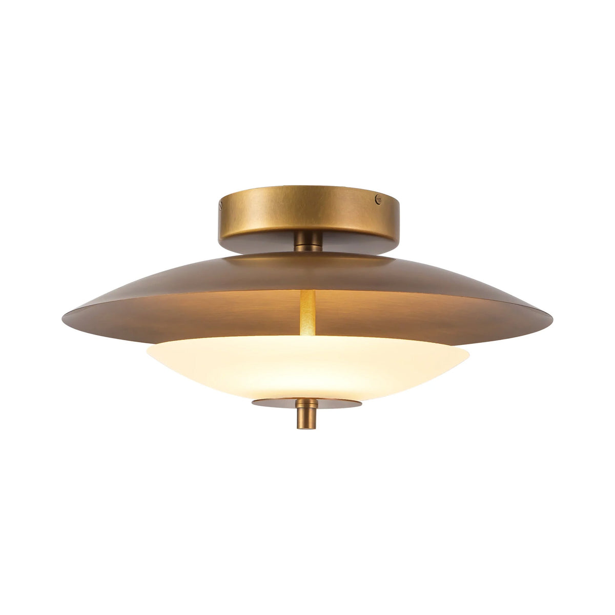 Prescott LED Semi Flush Mount Ceiling Light in Vintage Brass.