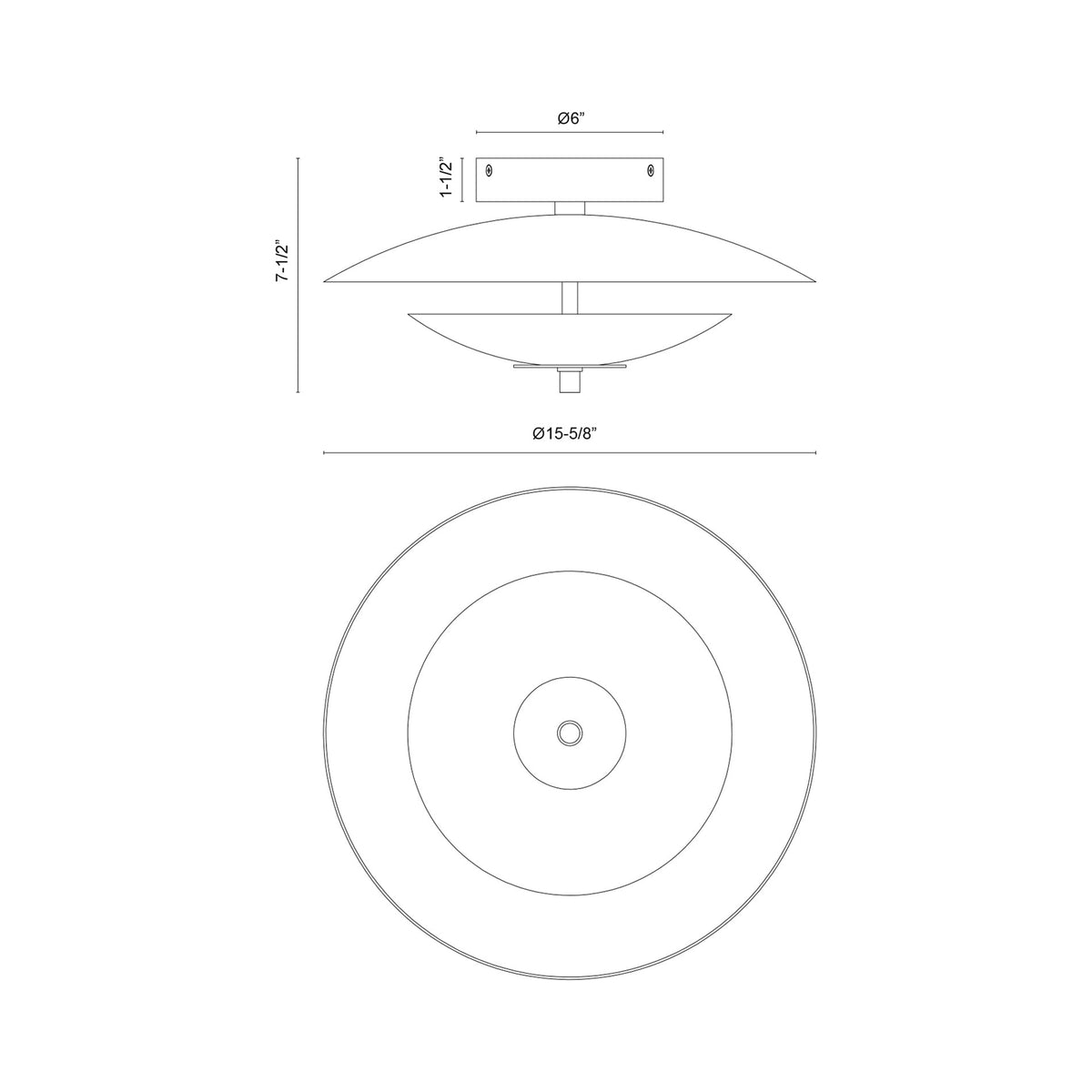 Prescott LED Semi Flush Mount Ceiling Light - line drawing.