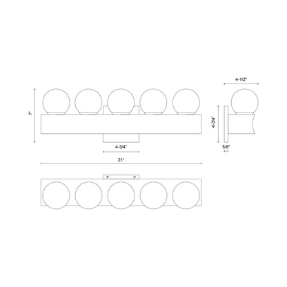 Sinclair LED Bath Vanity Light - line drawing.