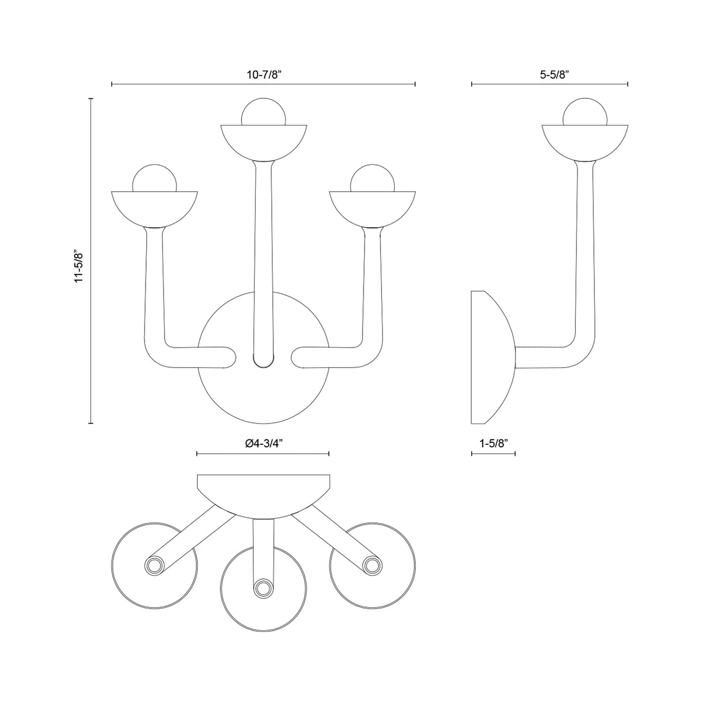 Spade LED Bath Vanity Light - line drawing.