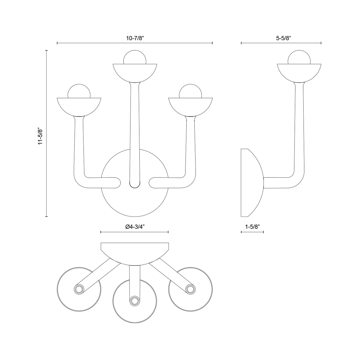 Spade LED Bath Vanity Light - line drawing.
