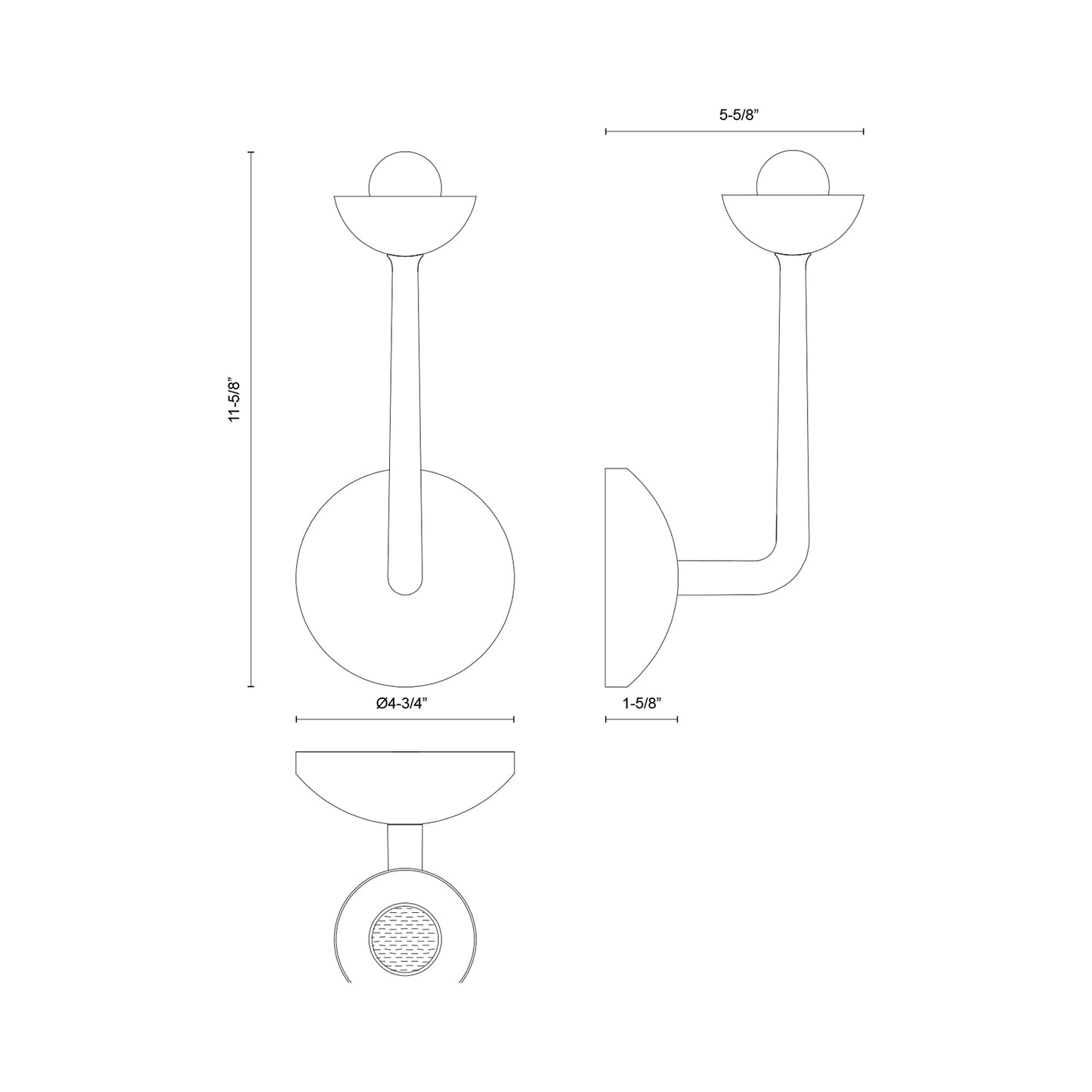 Spade LED Bath Wall Light - line drawing.