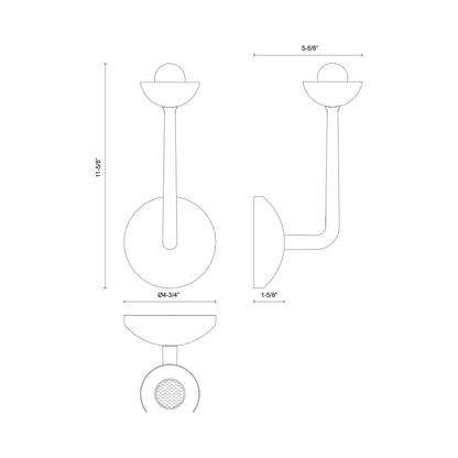 Spade LED Bath Wall Light - line drawing.