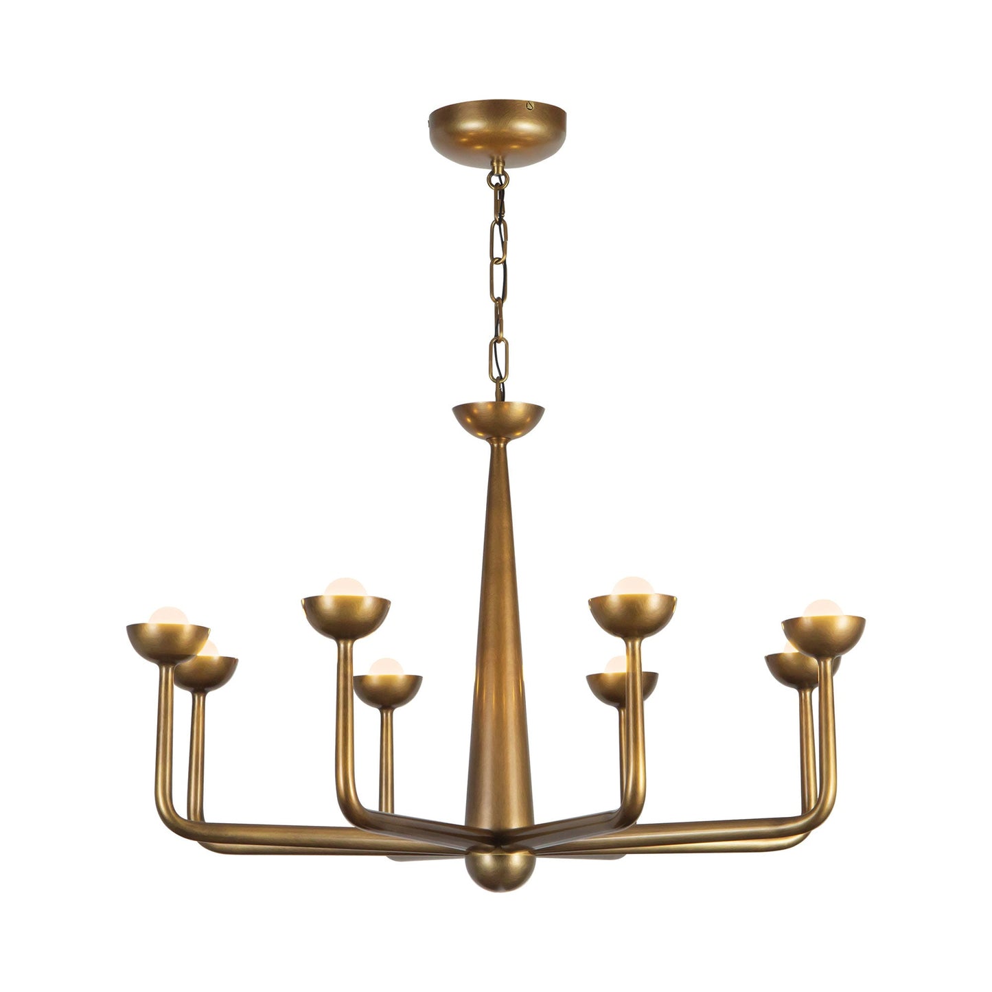 Spade LED Chandelier in Vintage Brass.