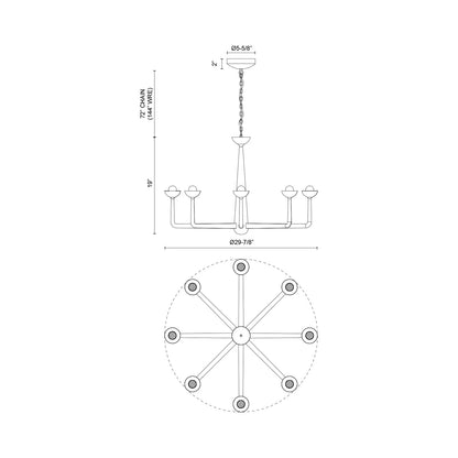 Spade LED Chandelier - line drawing.