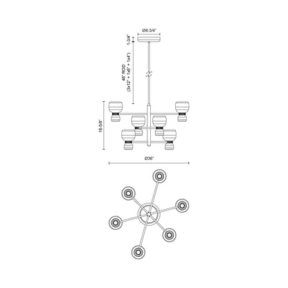 Sutton LED Chandelier - line drawing.