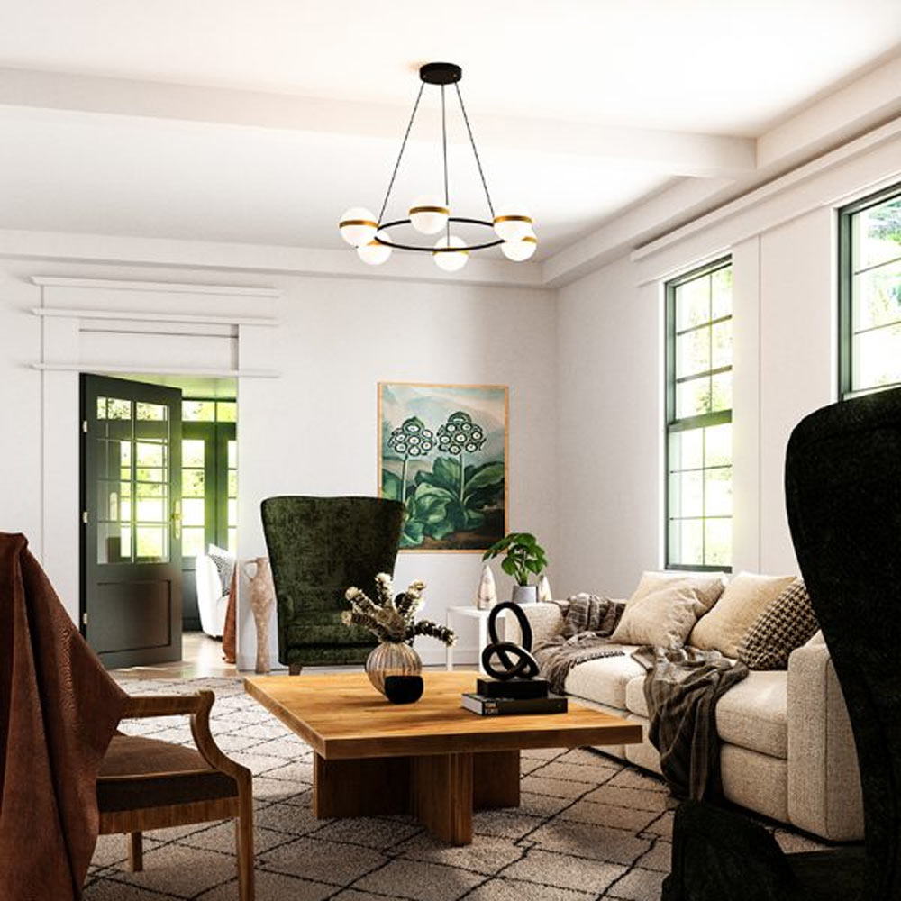 Tagliato LED Ring Chandelier in living room.