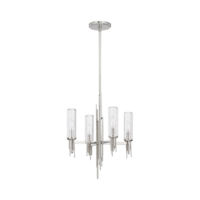 Torres Chandelier in Polished Nickel/Clear Ribbed Glass (4-Light).