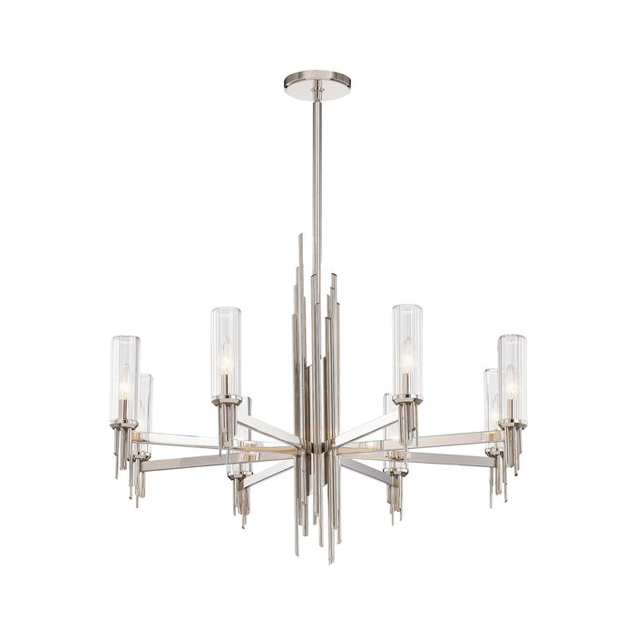 Torres Chandelier in Polished Nickel/Clear Ribbed Glass (8-Light).