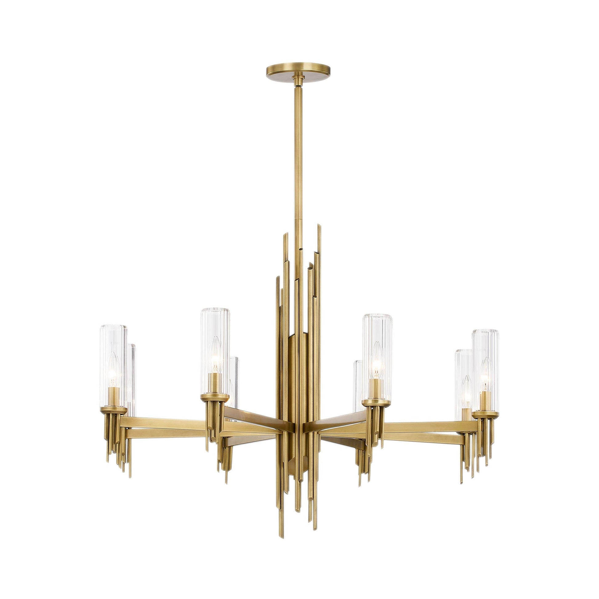 Torres Chandelier in Vintage Brass/Clear Ribbed Glass (8-Light).