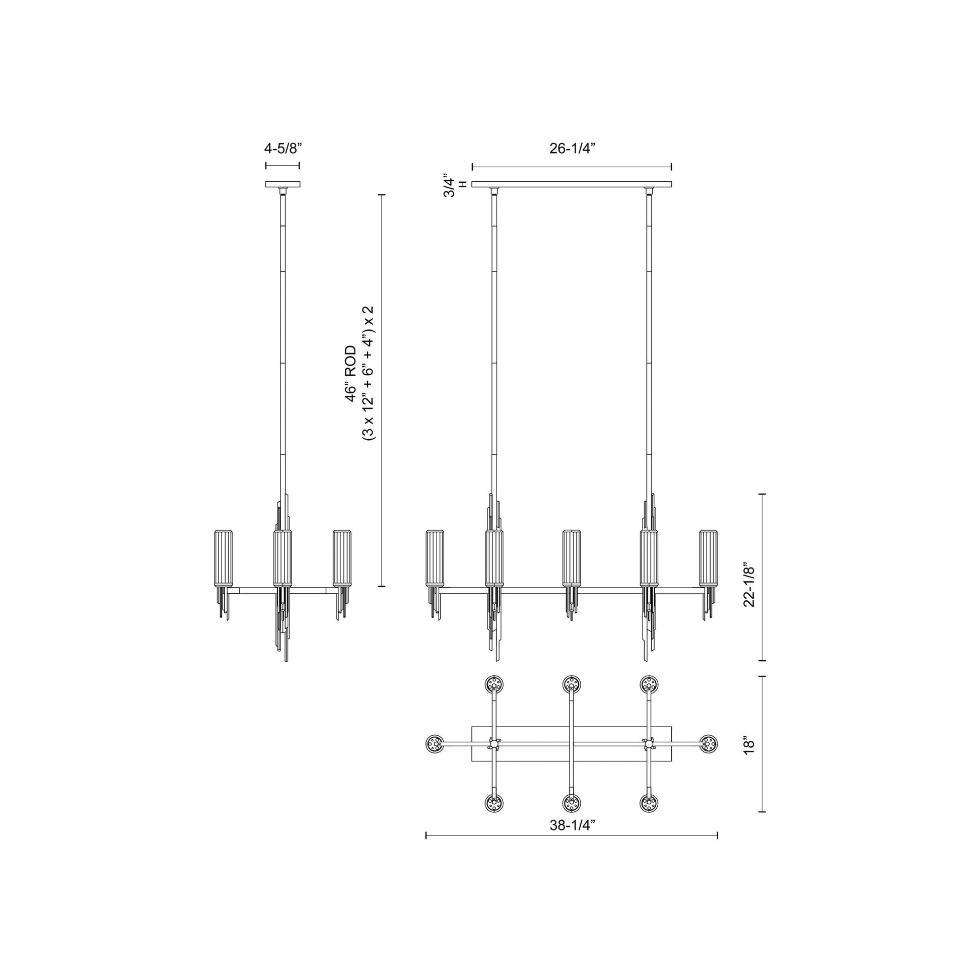 Torres Linear Pendant Light - line drawing.